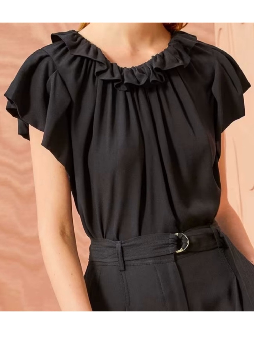 ULLA JOHNSON Monica Top Noir Black Size 0 New Monika Ruffle Shirt Blouse Short